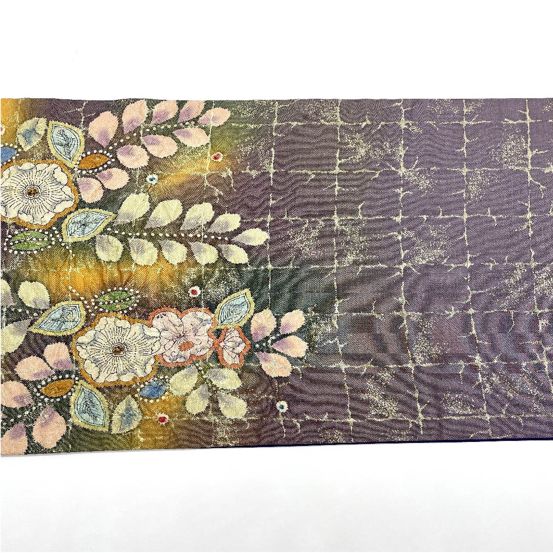 袋帯 藍色鳩羽色（あいいろはとばいろ） 辻ヶ花 ふくれ織 帯丈448cm 正絹 Aランク ポイント柄 フォーマル 紫系 1123005763320