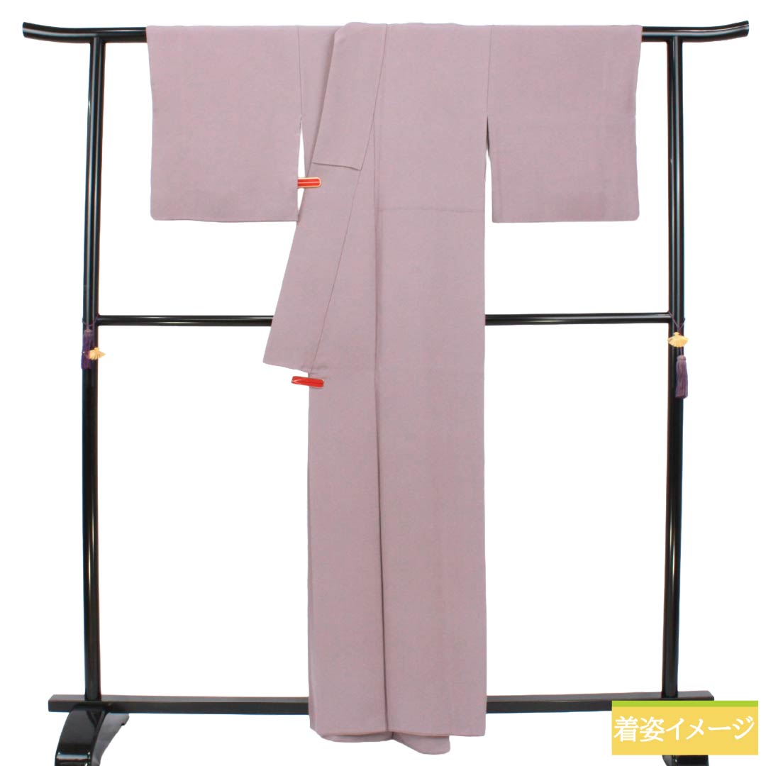 色無地 正絹 Sランク 身丈158.5cm 裄丈67cm 桜鼠色（さくらねずいろ） ちりめん地 素無地 一つ紋 袷 紫系 1114003142320