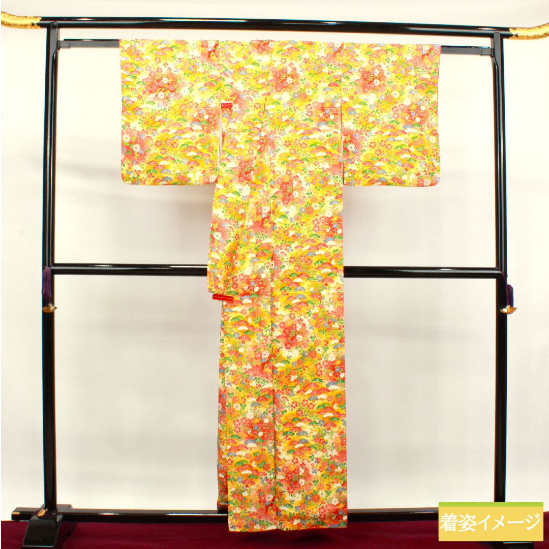 Komon, pure silk, length 158.5cm, sleeve length 64cm, lined, floral pattern, S rank, gradation style, 1115003812399