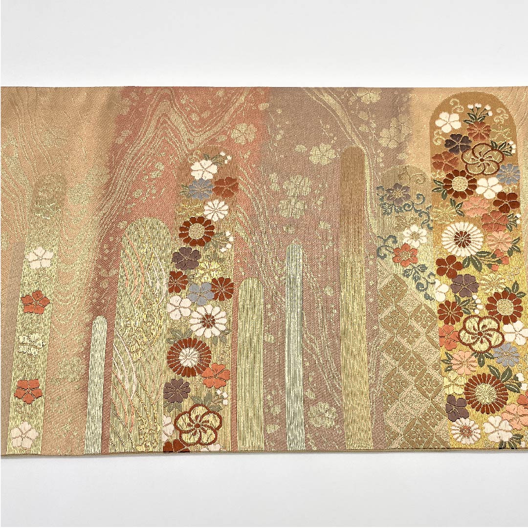 袋帯 横段 七宝 青海波 古典花 帯丈434cm 正絹 Aランク 六通 フォーマル グラデーション系 1123005423399