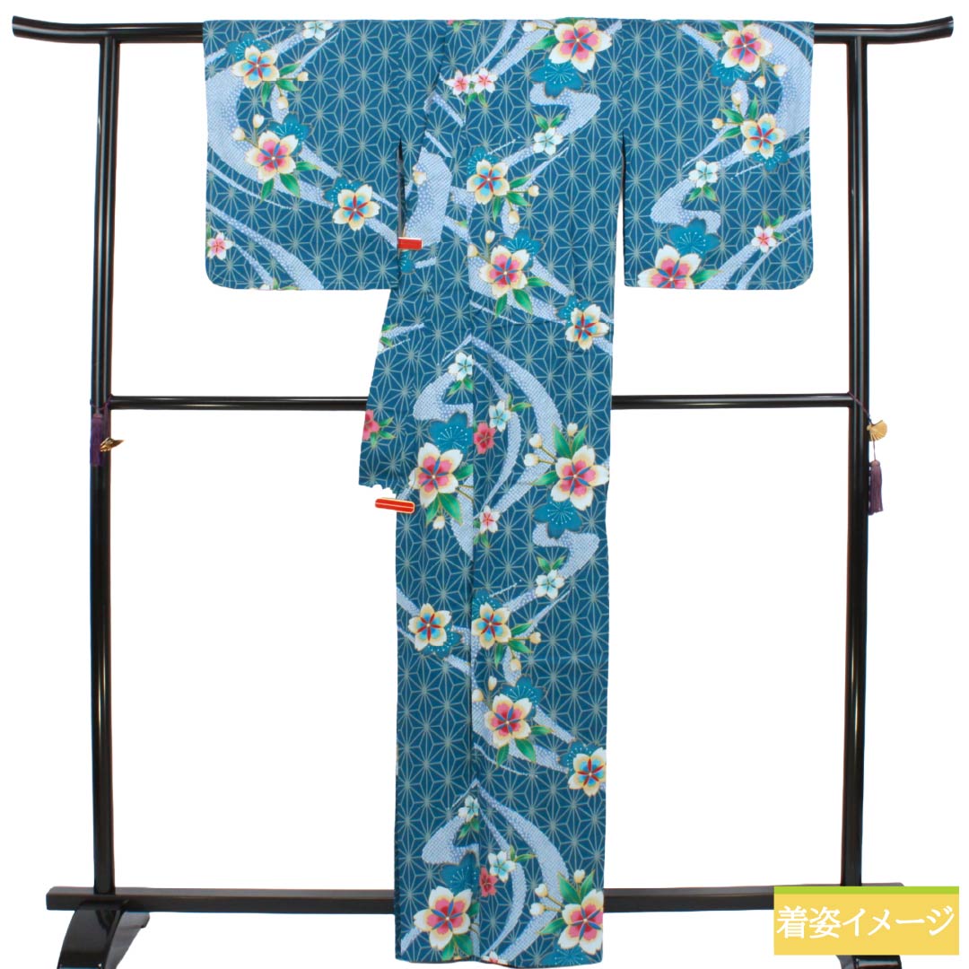 リサイクル着物】浴衣 木綿 Sランク 身丈165cm 裄丈67cm 藍色（あい