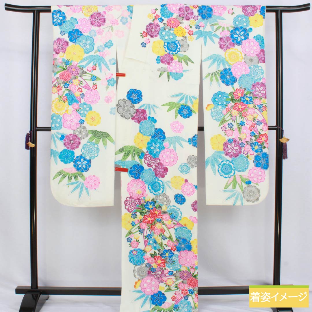 振袖 ポリエステル Sランク 身丈172cm 裄丈67cm 袷 白色 総花 紗綾形 洗える着物 白系 1113002852611