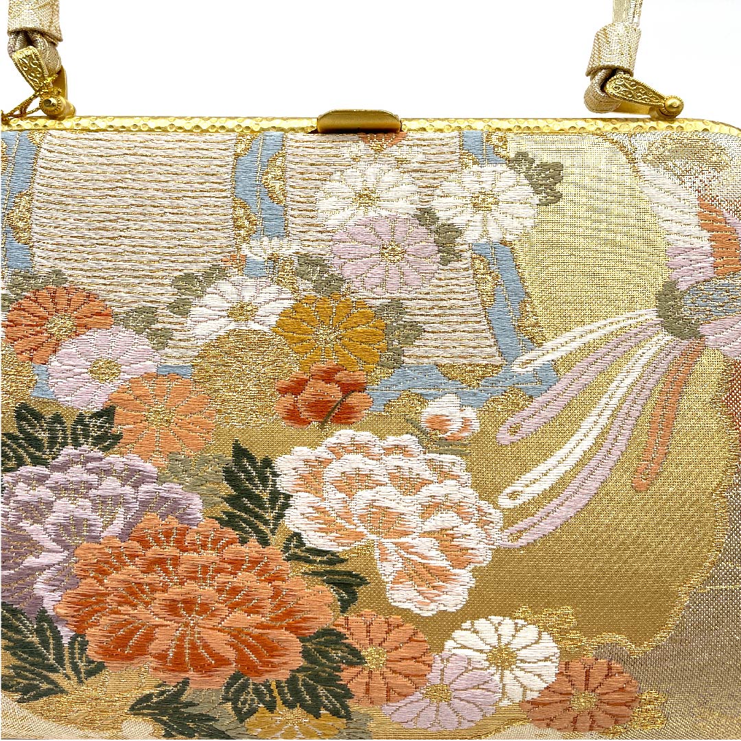 (New old stock) Formal sandal and bag set, gold color, unused, for Tomesode, classic pattern, M size, gold, S rank, 1133000072321