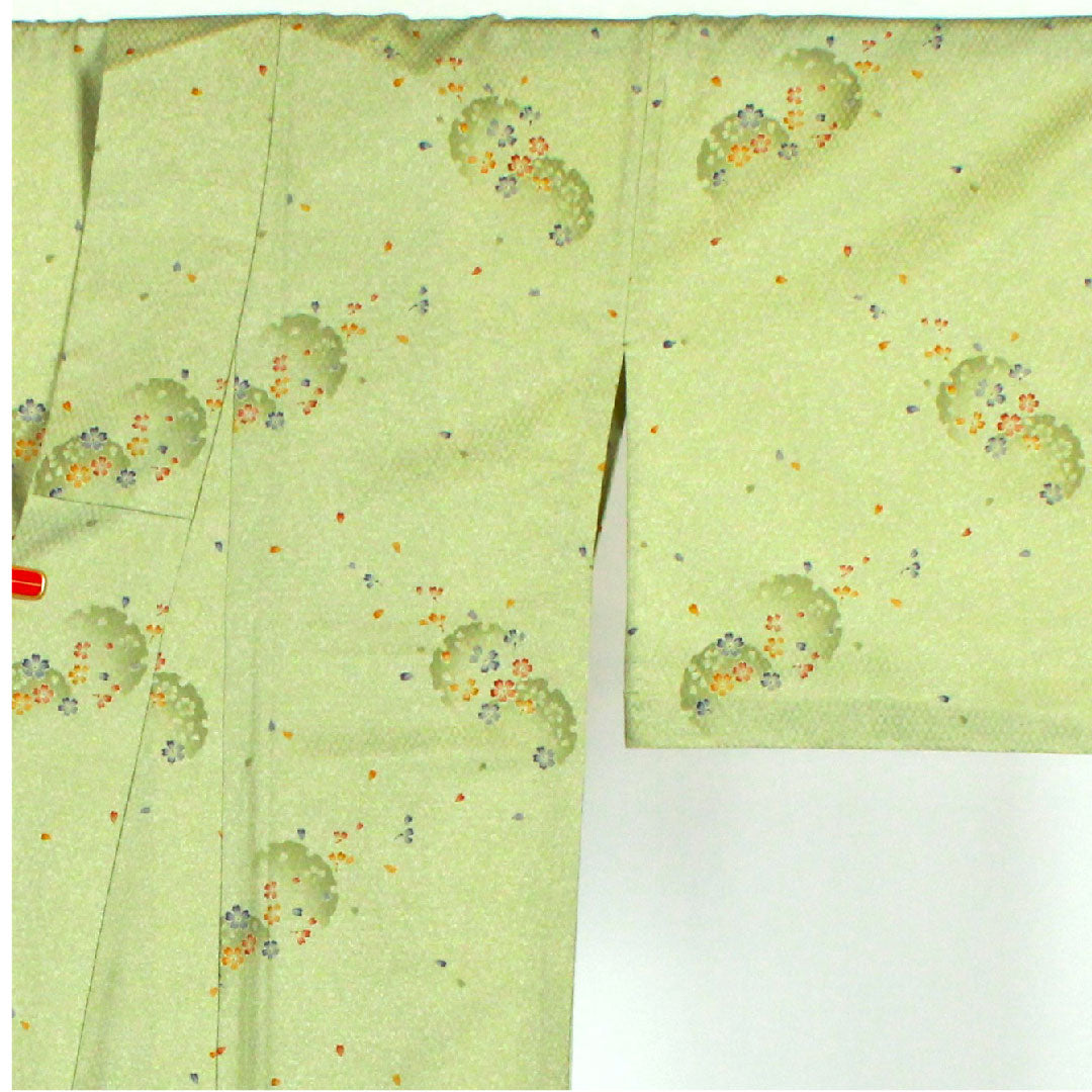 Small pattern, Length 166.5cm, Sleeve length 69cm, Single layer, Cherry blossom, Snowflake, Washable kimono, Polyester, S rank, Green, 1115000792419