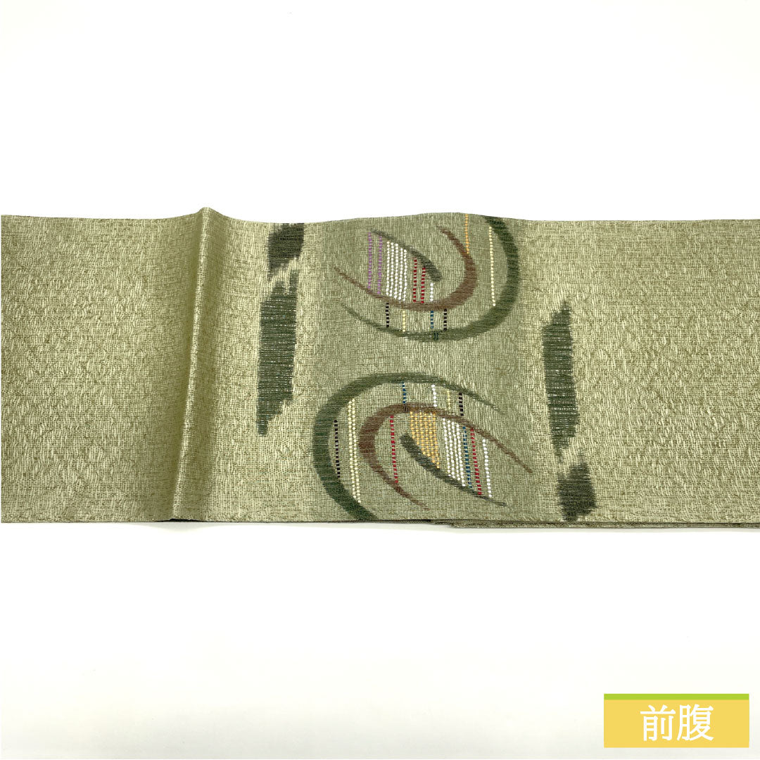 袋帯 正絹 Sランク 櫛織 西陣織 抽象模様   帯丈472cm ポイント柄 カジュアル 緑系 1123016772419