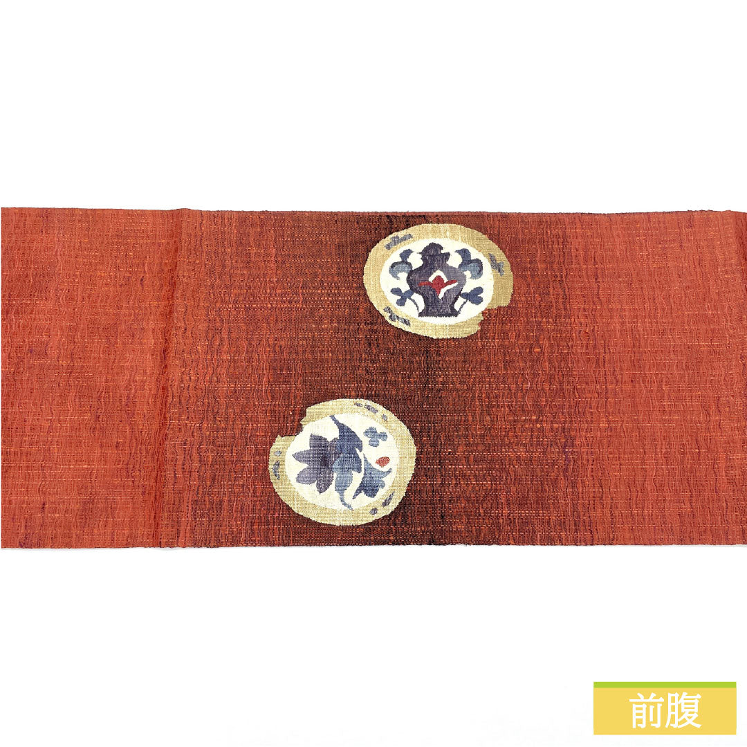 袋帯 正絹 Sランク 櫛織 西陣織 抽象模様   帯丈446cm ポイント柄 カジュアル 赤系 1123016812312