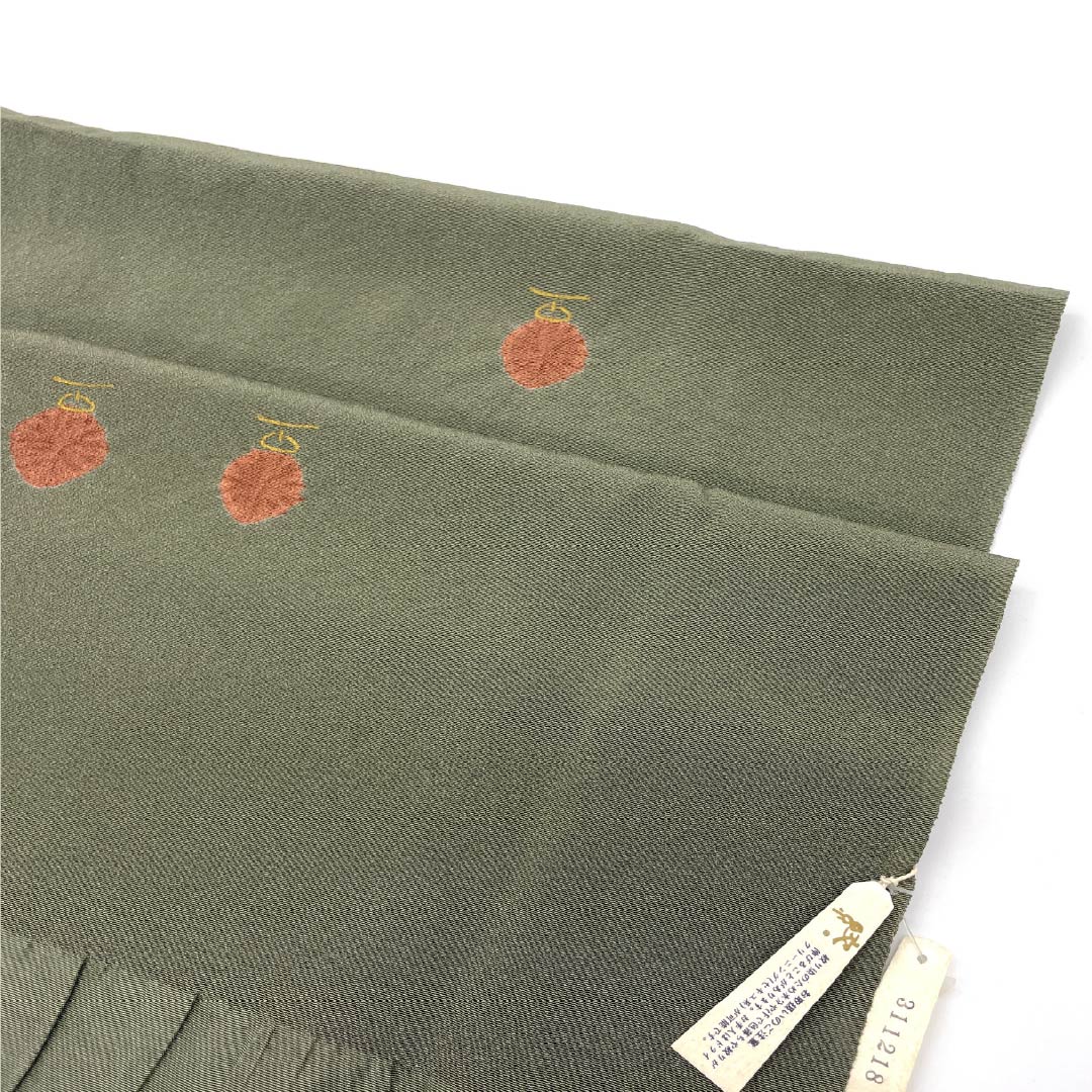 Obiage, pure silk, rank S, semi-formal, Rikancha (brownish-green) with abstract pattern, partial shibori, length approx. 168cm, width approx. 28.5cm, green tones, 1136002752919