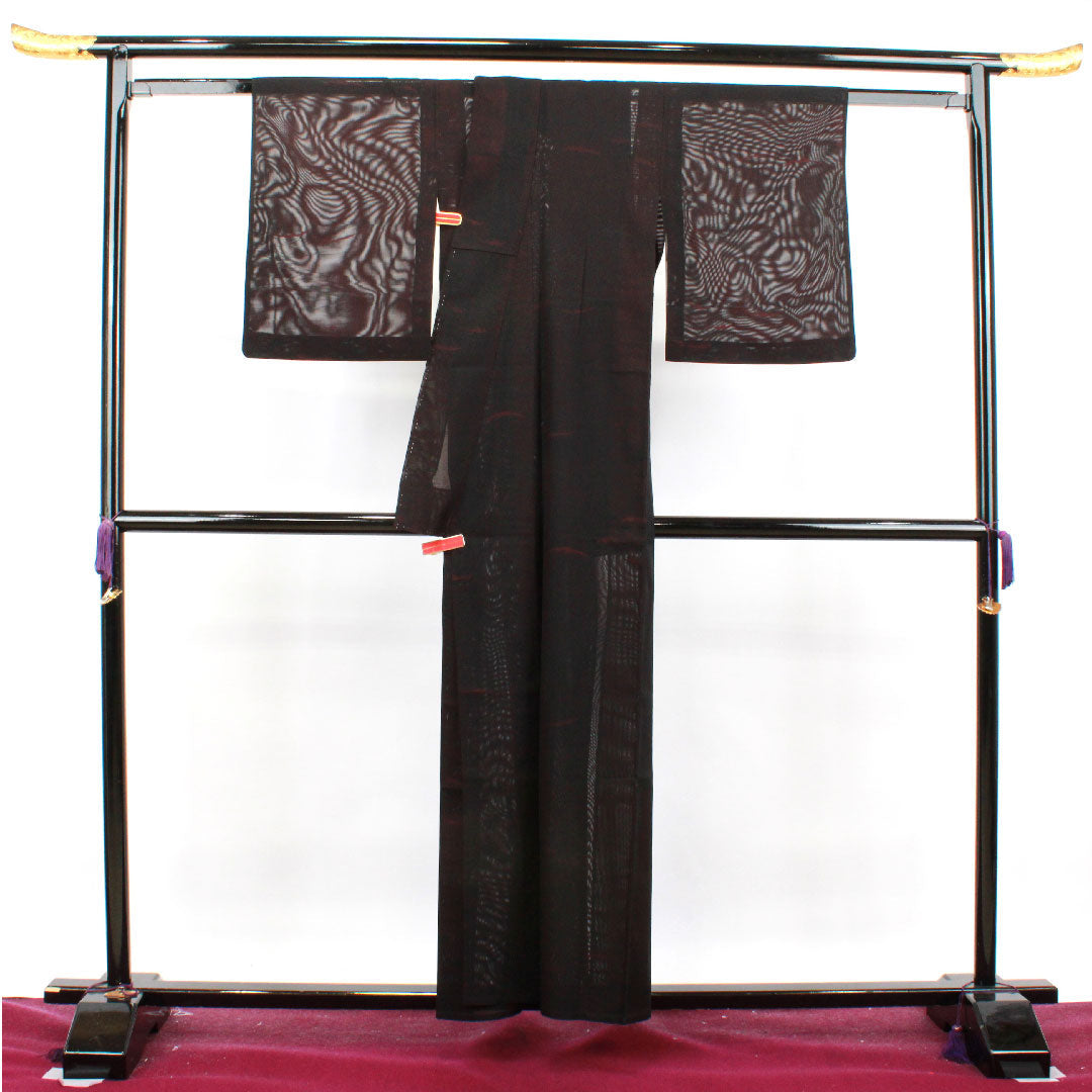 夏物 正絹 色無地 身丈156cm 裄丈61cm  抽象模様   紗 Sランク 黒系 1132001062310