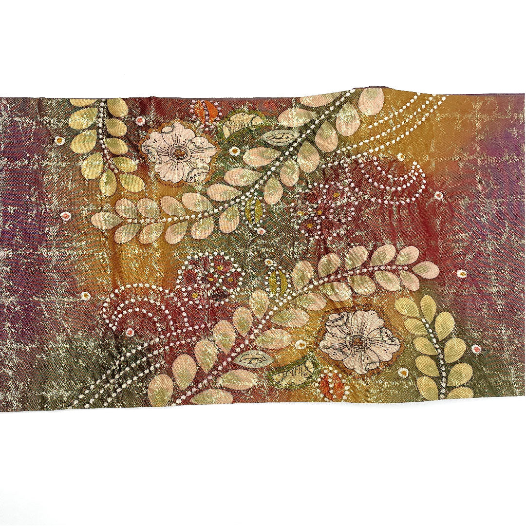 袋帯 辻ヶ花 作家物 ふくれ織 帯丈424cm 正絹 Sランク ポイント柄 フォーマル 紫系 1123004602320