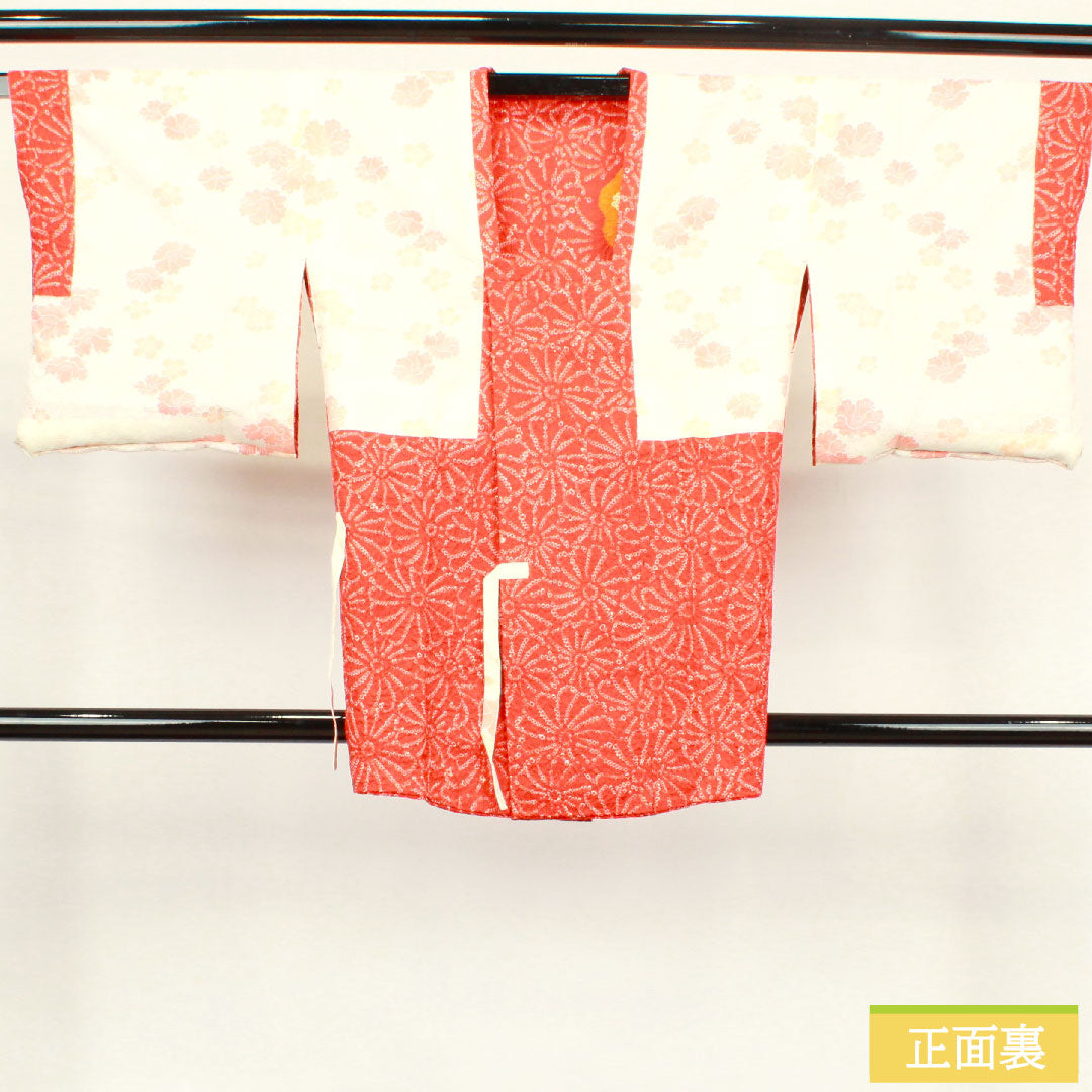 道行コート 正絹 身丈79cm 裄丈63.5cm  緋色 総絞り 菊 Sランク 袷 赤系 1117000722912