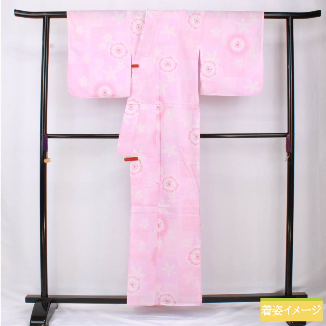 浴衣 木綿 身丈159cm 裄丈65.5cm Bランク 単衣 ピンク系 唐棣色（にわうめいろ） 八重桜 1118006074313