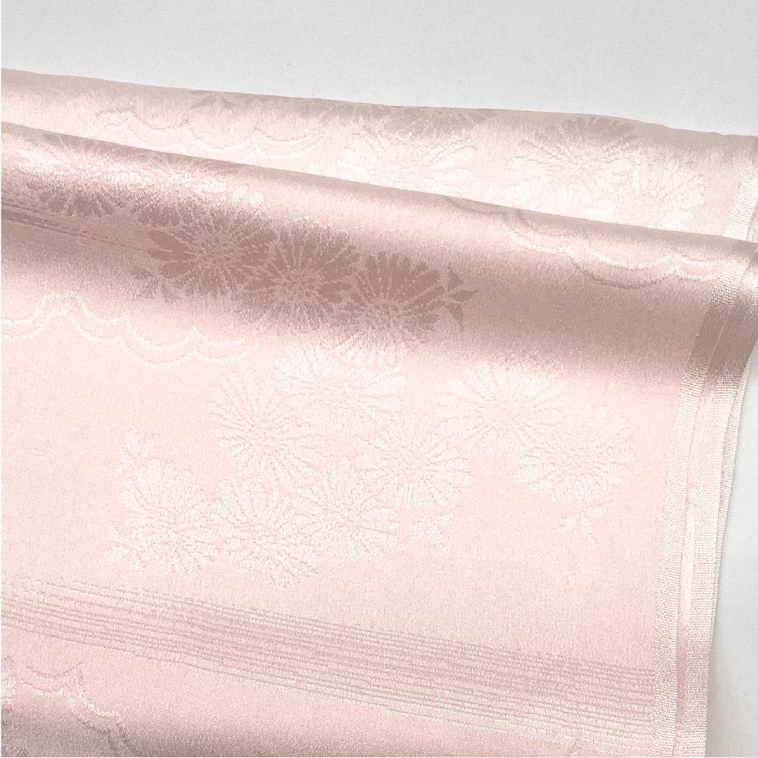 Obiage, pure silk, formal, light cherry blossom color, classic pattern, clouds and flowers, length 148cm, width 26cm, S rank, pink, 1136000352913