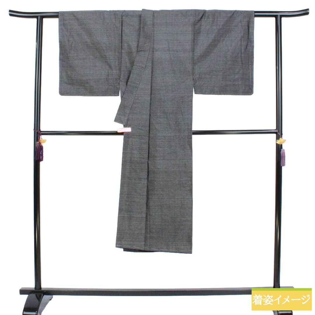男物 正絹 Sランク 身丈132cm 裄丈64cm 大島紬 麻の葉 横双 しつけ糸付き 袷 黒系 1119002372310