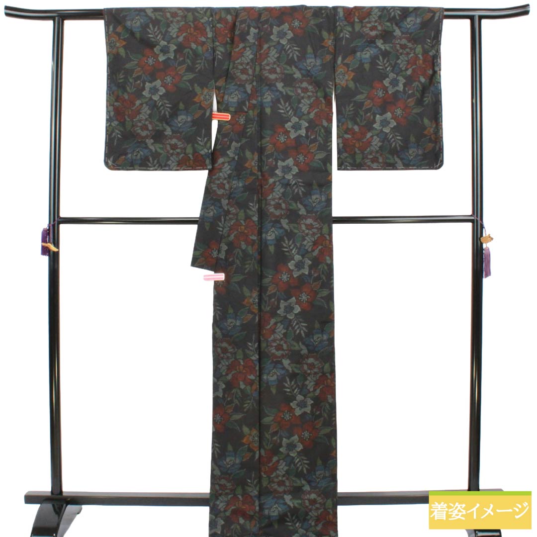 紬 身丈167.5cm 裄丈67.5cm 正絹 秀品 【中古】 紬 身丈167.5cm 裄丈67.5cm L 袷 置賜紬紬 諏訪好風 落款あり 証紙あり