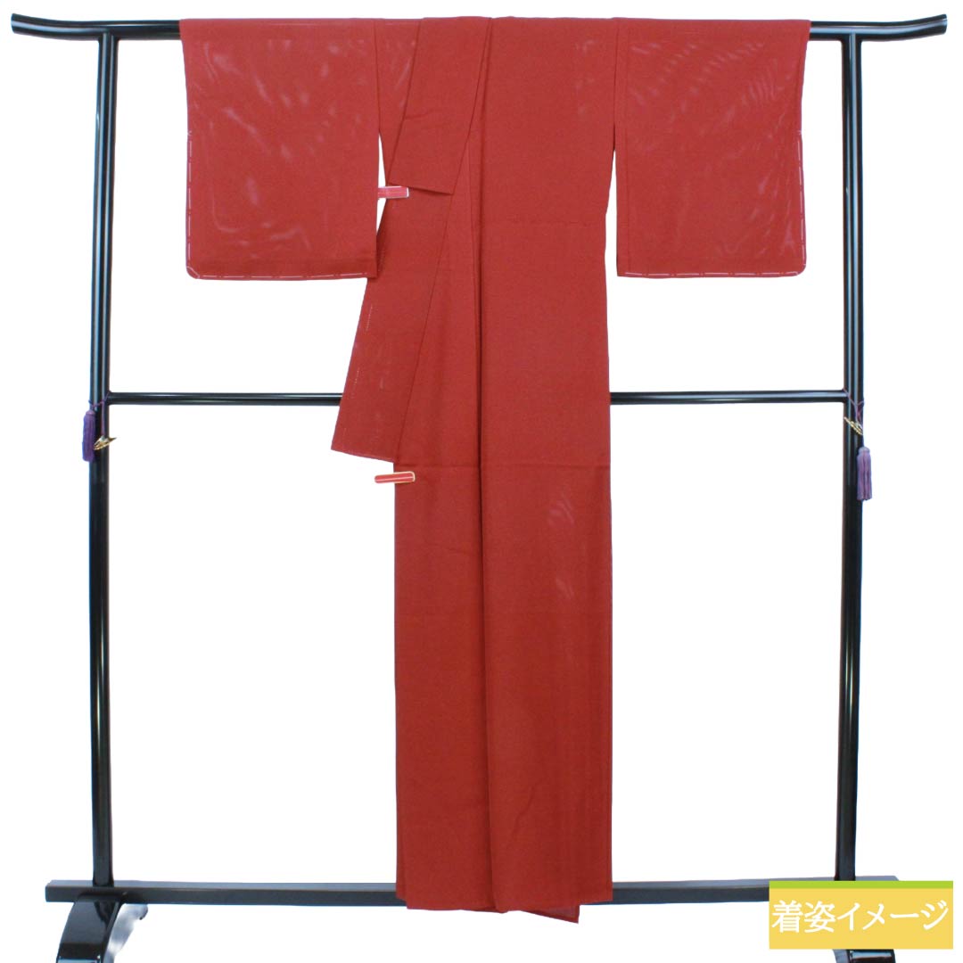 夏物 正絹 色無地 Sランク 身丈155.5cm 裄丈66.5cm 牛血紅色（ぎゅうけつこういろ） 丸に梅鉢 一つ紋 絽 赤系 1132003682312