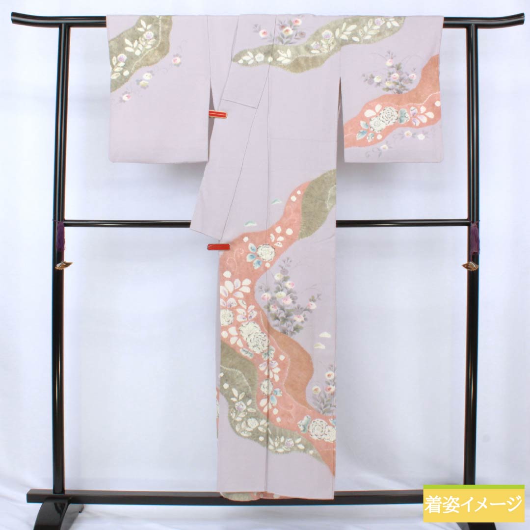 訪問着 正絹 Aランク 袷 身丈151.5cm 裄丈62cm 霞色（かすみいろ） 京友禅 辻ヶ花 紫系 1112006793220