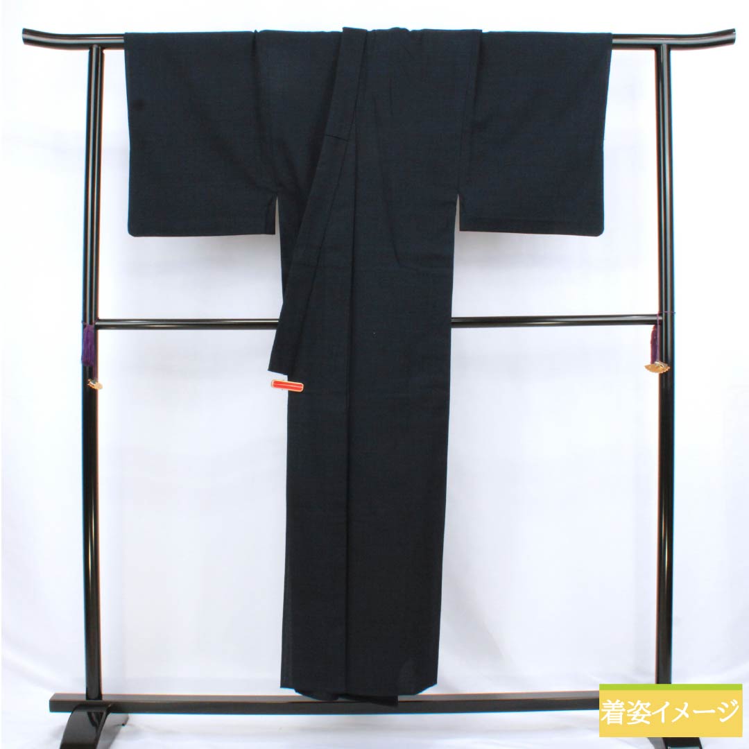 男物 ウール Aランク 身丈149.5cm 裄丈65.5cm  アンサンブル 単衣 紺系 1119000923418