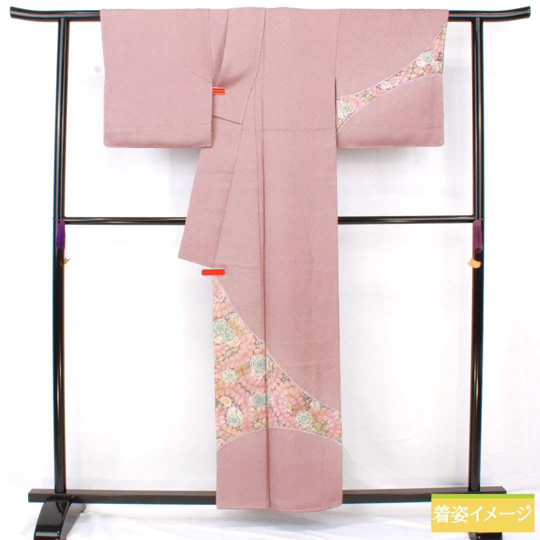 訪問着 正絹 袷 身丈157cm 裄丈66.5cm 葡萄色（えびいろ） 辻ヶ花 パールトーン加工 Aランク 紫系 1112005863320
