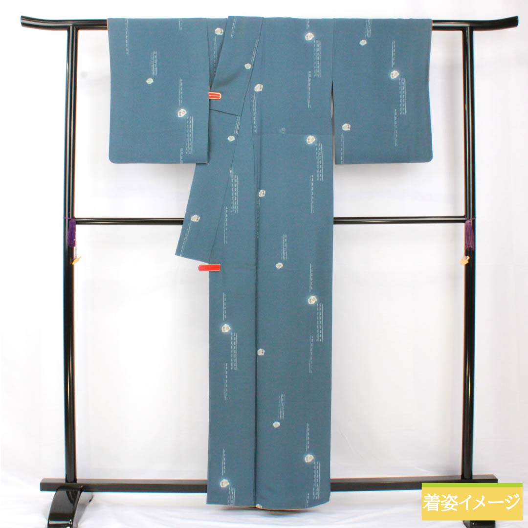 Komon, pure silk, length 161.5cm, sleeve length 65cm, lined, lining color (urairo), stencil dyeing, abstract pattern, Kinuhime Guard, A rank, blue, 1115005553417