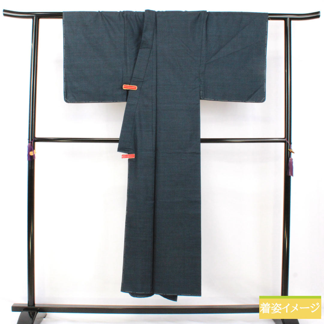 Men's silk S-rank kimono, length 146.5cm, sleeve length 67cm, Oshima Tsumugi 100 tortoiseshell weave, basting thread included, lined, navy blue, product number 1119001832418