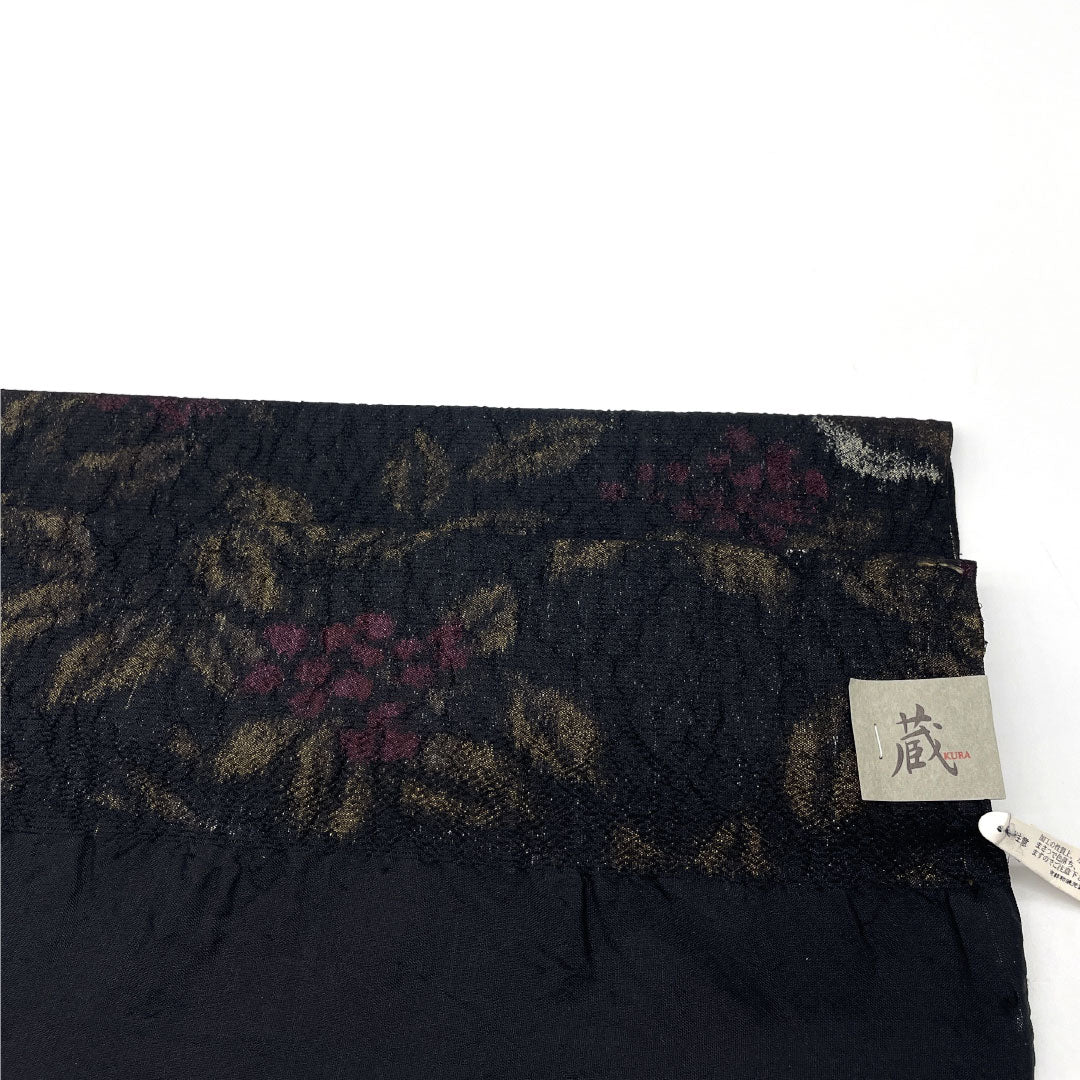 （新古品）帯揚げ 正絹 Sランク カジュアル 黒色（くろいろ） 植物模様 長さ約160cm 幅約35cm 黒系 1136001762910