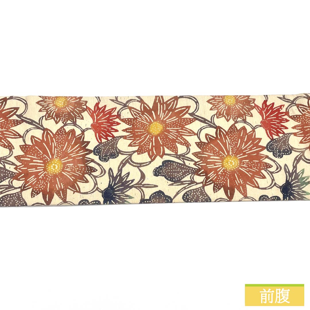 リサイクル着物】名古屋帯 正絹 Sランク 生成り色（きなりいろ） 型染