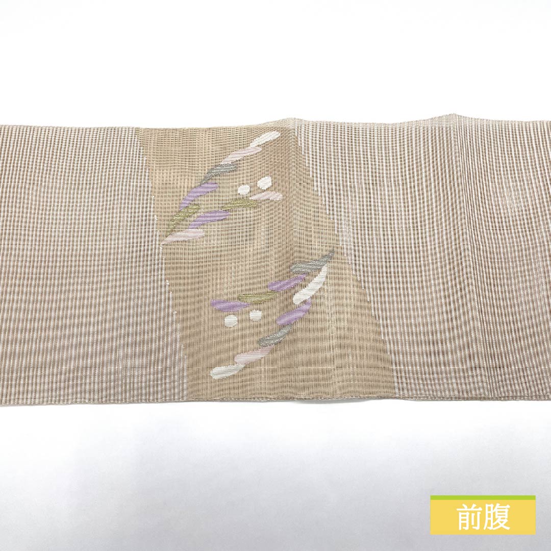 Nagoya Obi, Pure Silk, Off-White, Summer Obi, Tapestry Weave, Variegated Dew Grass Pattern, Length 368cm, S Rank, Point Pattern, Semi-Formal, Beige, 1124008732325, Pine Needle Style