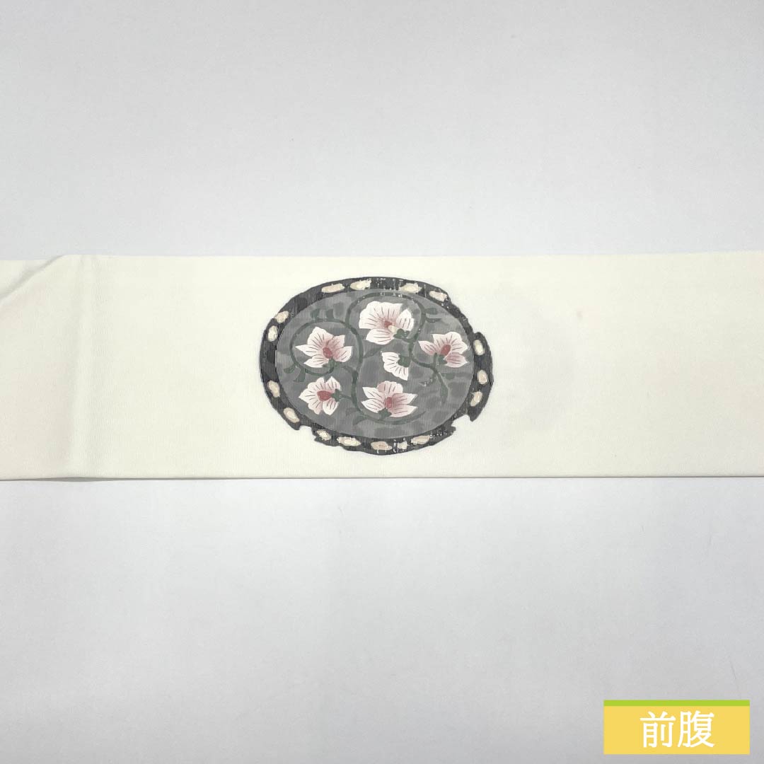 名古屋帯 ポリエステル Bランク 唐花 染め帯 帯丈368cm ポイント柄 カジュアル 白系 1124010854311 名古屋仕立て