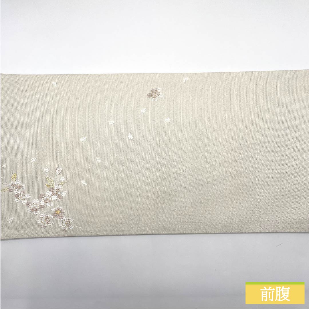 袋帯 正絹 錫色（すずいろ） 月 桜 帯丈450cm Sランク ポイント柄 フォーマル グレー系 1123014062422