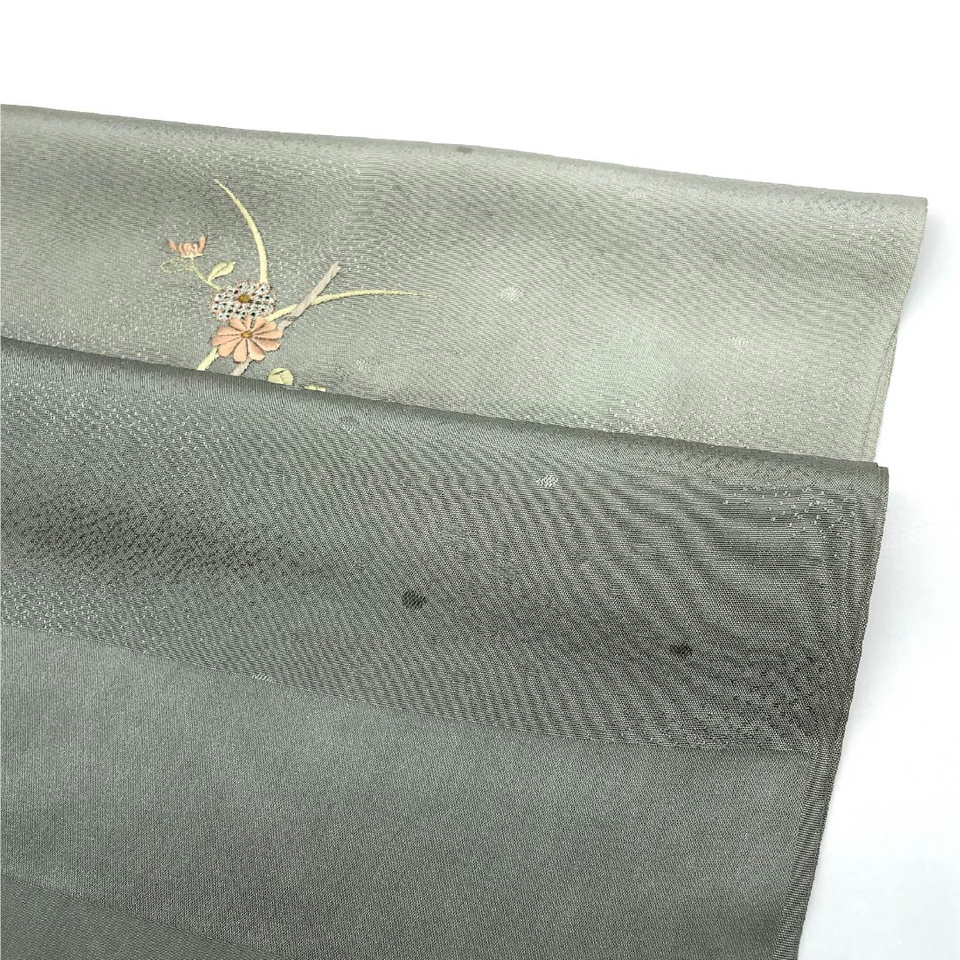 Obiage Silk S Rank Semi-Formal Rikyu-nezumi (grayish brown) Floral Embroidery Gradation Length approx. 172cm Width approx. 30.5cm Grayish 1136002422922