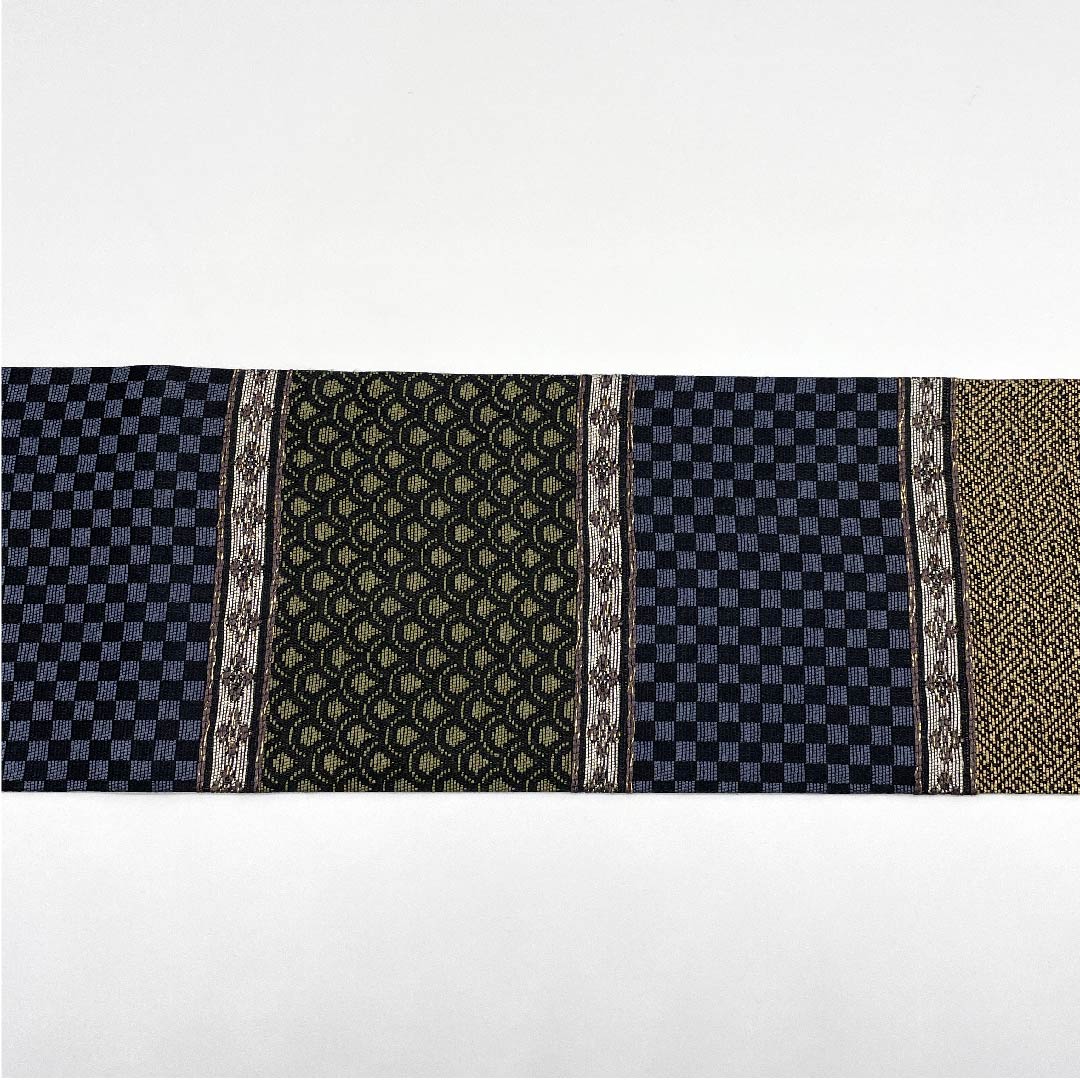 名古屋帯 グラデーション 市松 青海波 紗綾形 横段 帯丈375.5cm 正絹 Sランク 全通 カジュアル グラデ 1124003192399  名古屋仕立て