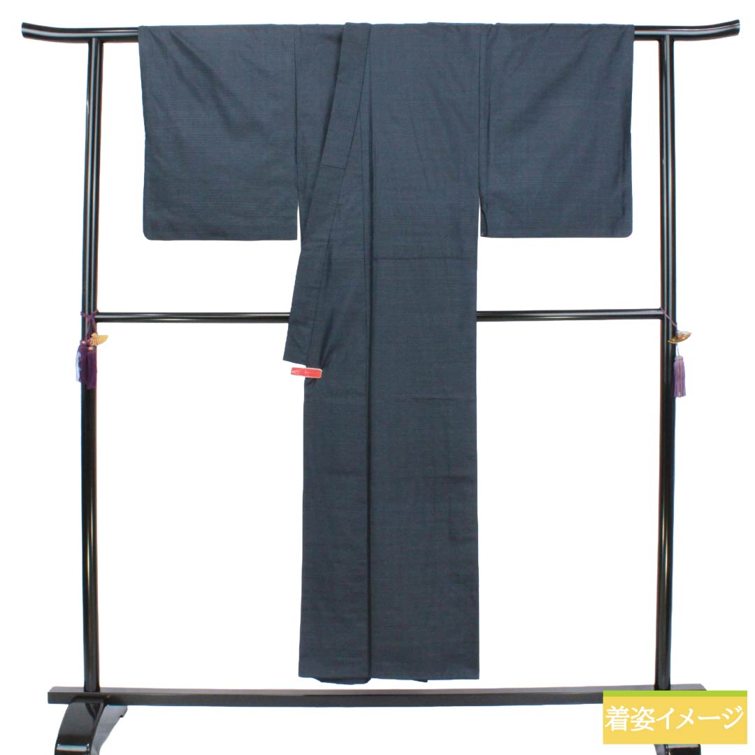 男物 正絹 Sランク 身丈149cm 裄丈70cm 紬地 袷 紺系 1119002362418