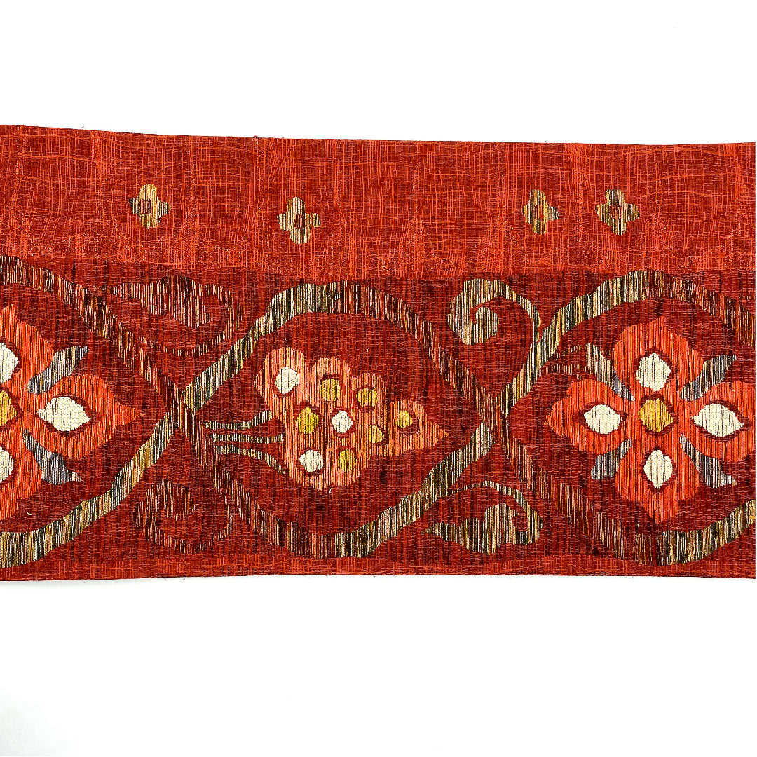 袋帯 櫛織 抽象模様 帯丈432cm 正絹 Sランク 六通 カジュアル 赤系 1123004552312