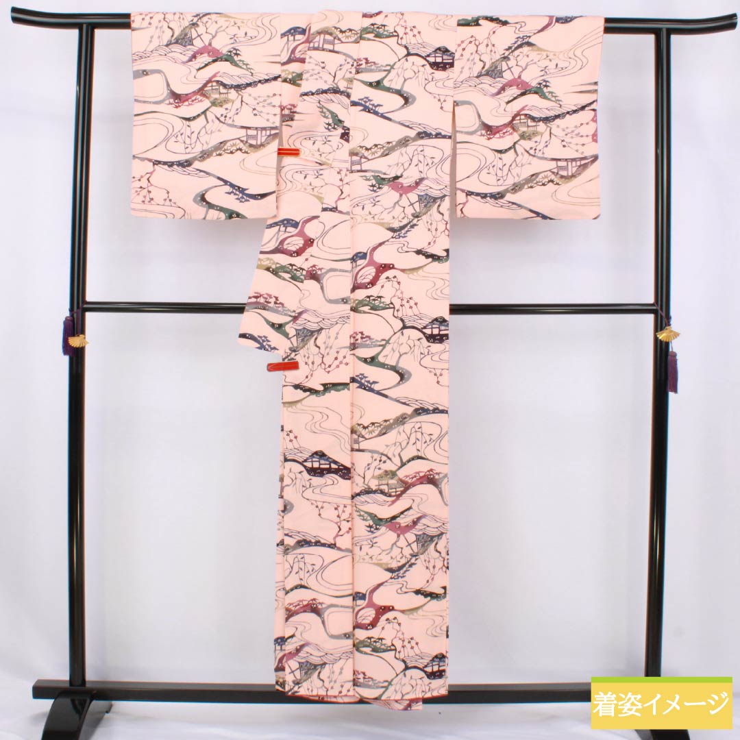 小紋 正絹 Sランク 身丈153.5cm 裄丈64cm 袷 乙女色（おとめいろ） 京紅型 茶屋辻 ピンク系 1115007702213