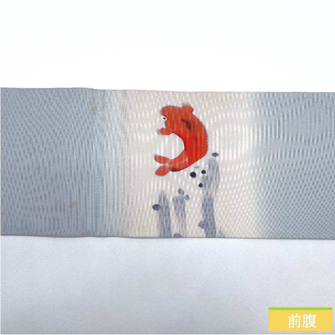 名古屋帯 白藍色 塩瀬 鯉 滝登り 帯丈383cm 正絹 Aランク ポイント柄 カジュアル 水色系 1124005613324  名古屋仕立て