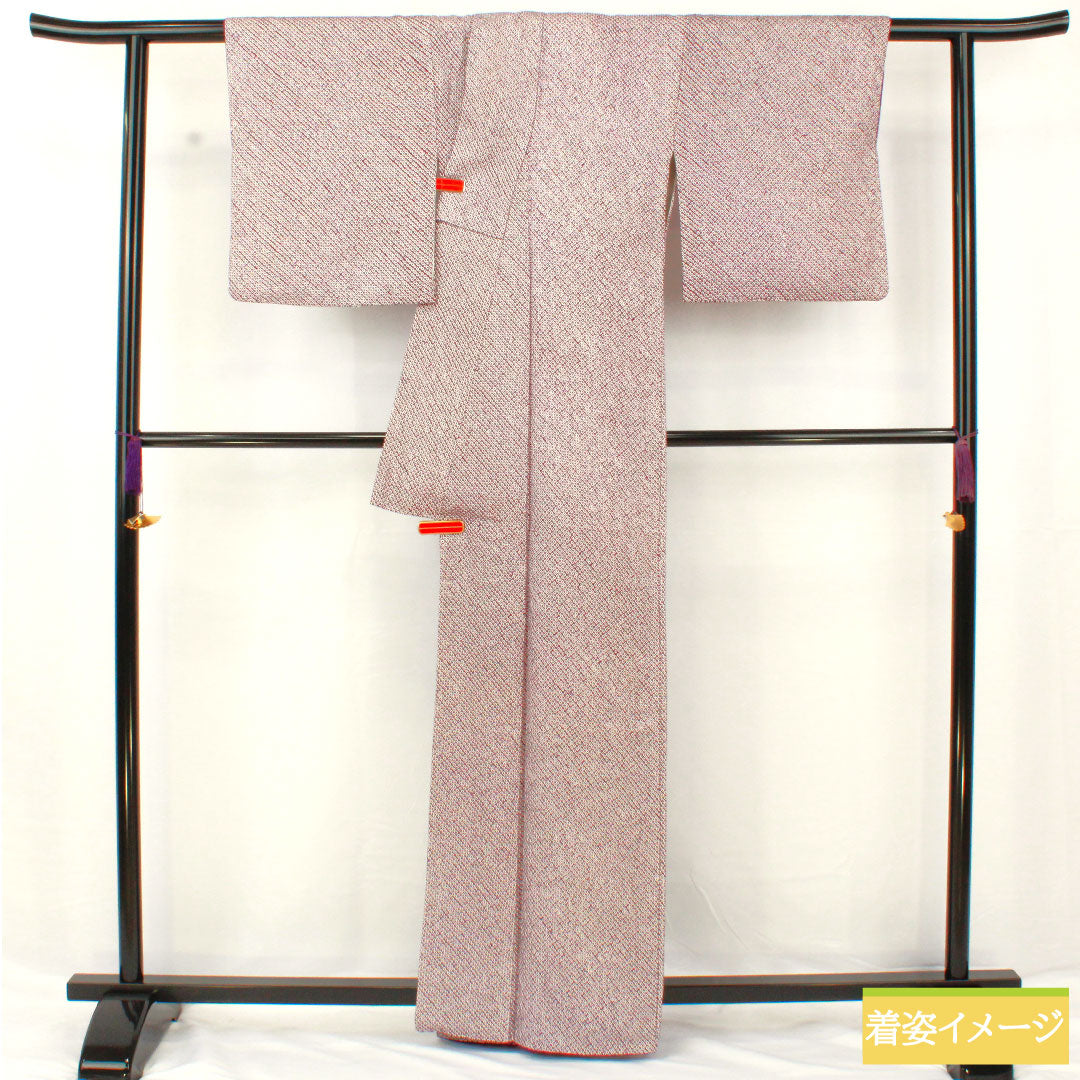 小紋 正絹 身丈163cm 裄丈63.5cm 袷 葡萄紫色（ぶどうむらさきいろ） 総絞り 疋田絞り Aランク 紫系 1115004663420
