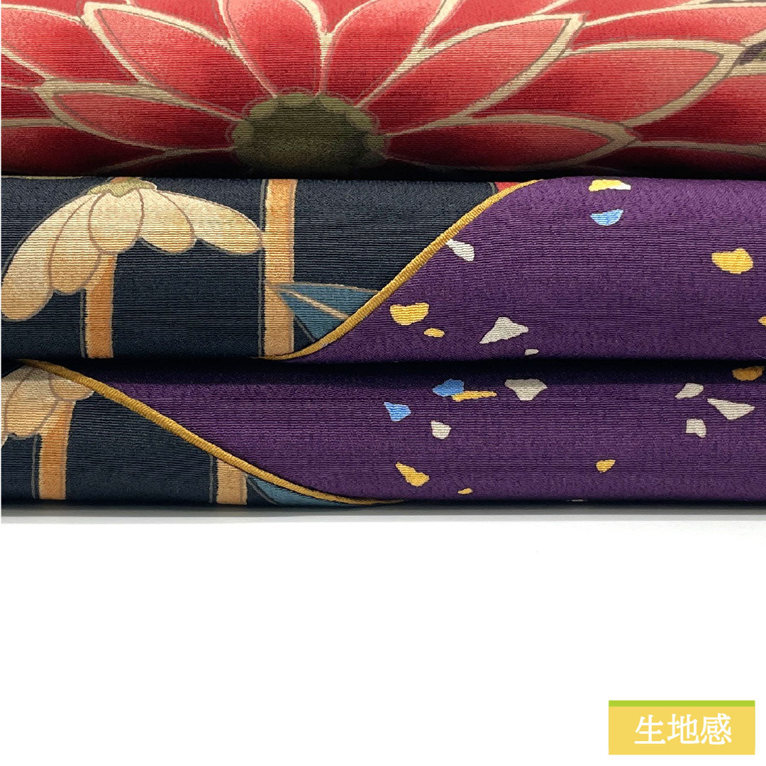 半幅帯 ポリエステル Sランク 染め帯 切り嵌め リバーシブル 菊 桜  帯丈428cm グラデーション系 1125002322499