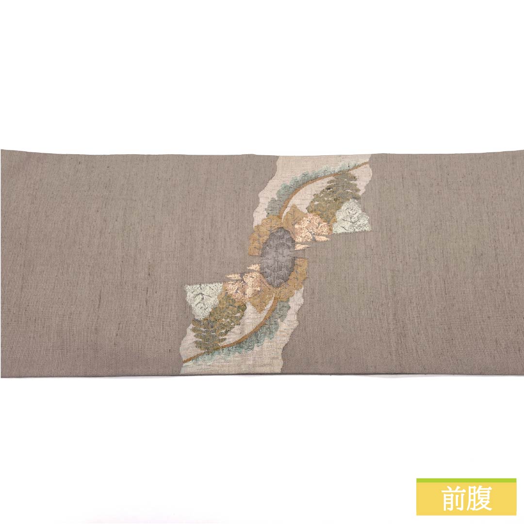 袋帯 正絹 Aランク 桜鼠色（さくらねずいろ） 紬地 ふくれ織 遠山 風景 帯丈440cm ポイント柄 カジュアル ピンク系 1123015373313