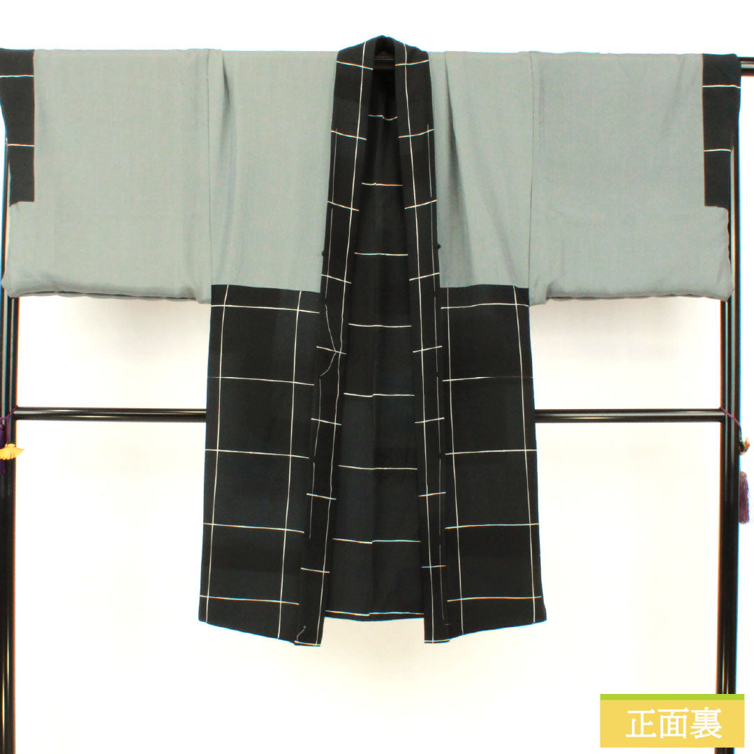 リサイクル着物】男物 正絹 Sランク 身丈104cm 裄丈75cm 格子 染め