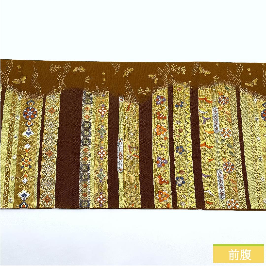 Fukuro Obi, Pure Silk, Yokan Color, Auspicious Design, Classic Pattern, Obi Length 440cm, S Rank, Six-way, Formal, Brown, 1123011222314