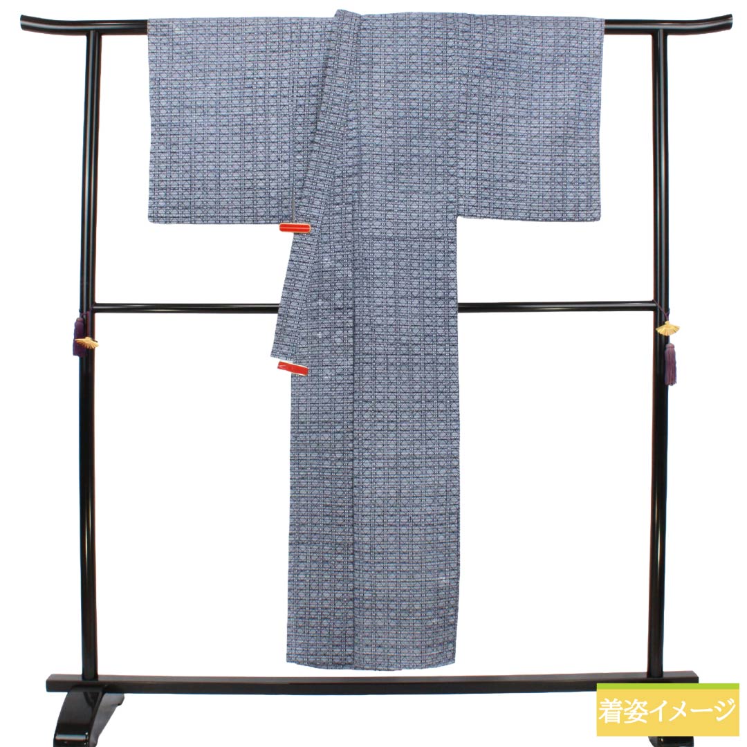 メンズ浴衣 木綿 Aランク 身丈150cm 裄丈66cm 抽象模様 居敷当て付き 単衣 紺系 1138000693518