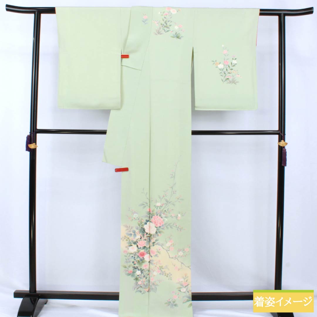 リサイクル着物】訪問着 正絹 Bランク 袷 身丈165cm 裄丈65.5cm 薄緑色