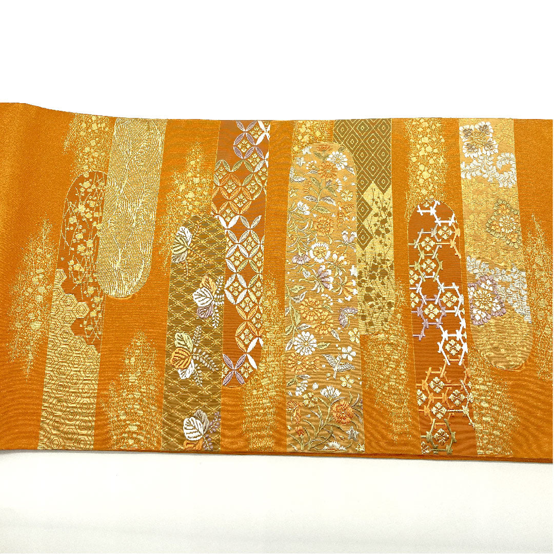 袋帯 小麦色（こむぎいろ） 綴れ地 慶長霞紋 帯丈438cm 正絹 Aランク ポイント柄 フォーマル 朱系 1123005083316