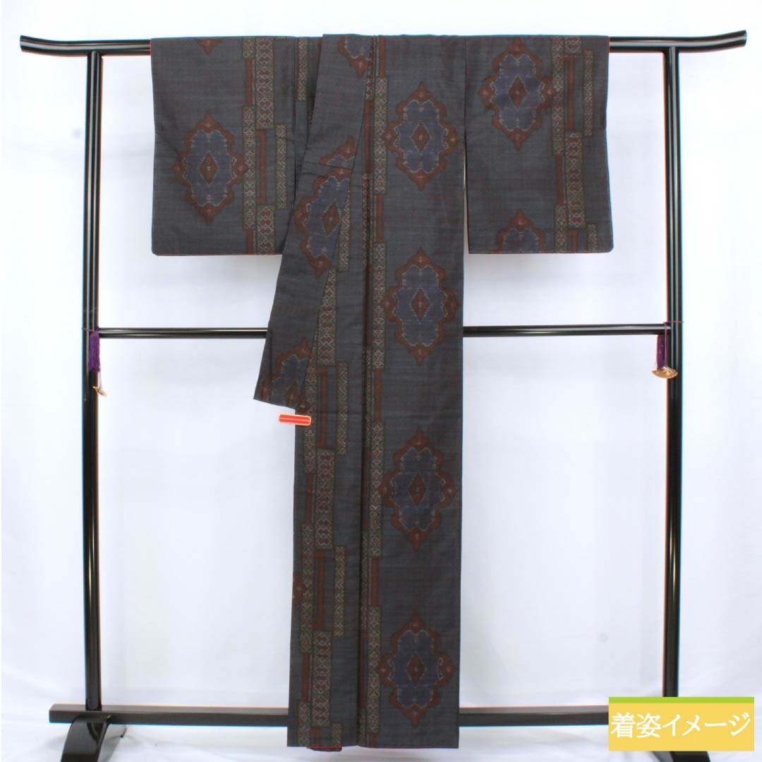 紬 正絹 Sランク 身丈159.5cm 裄丈63cm 紺色（こんいろ） 抽象模様 袷 紺系 1116004162318