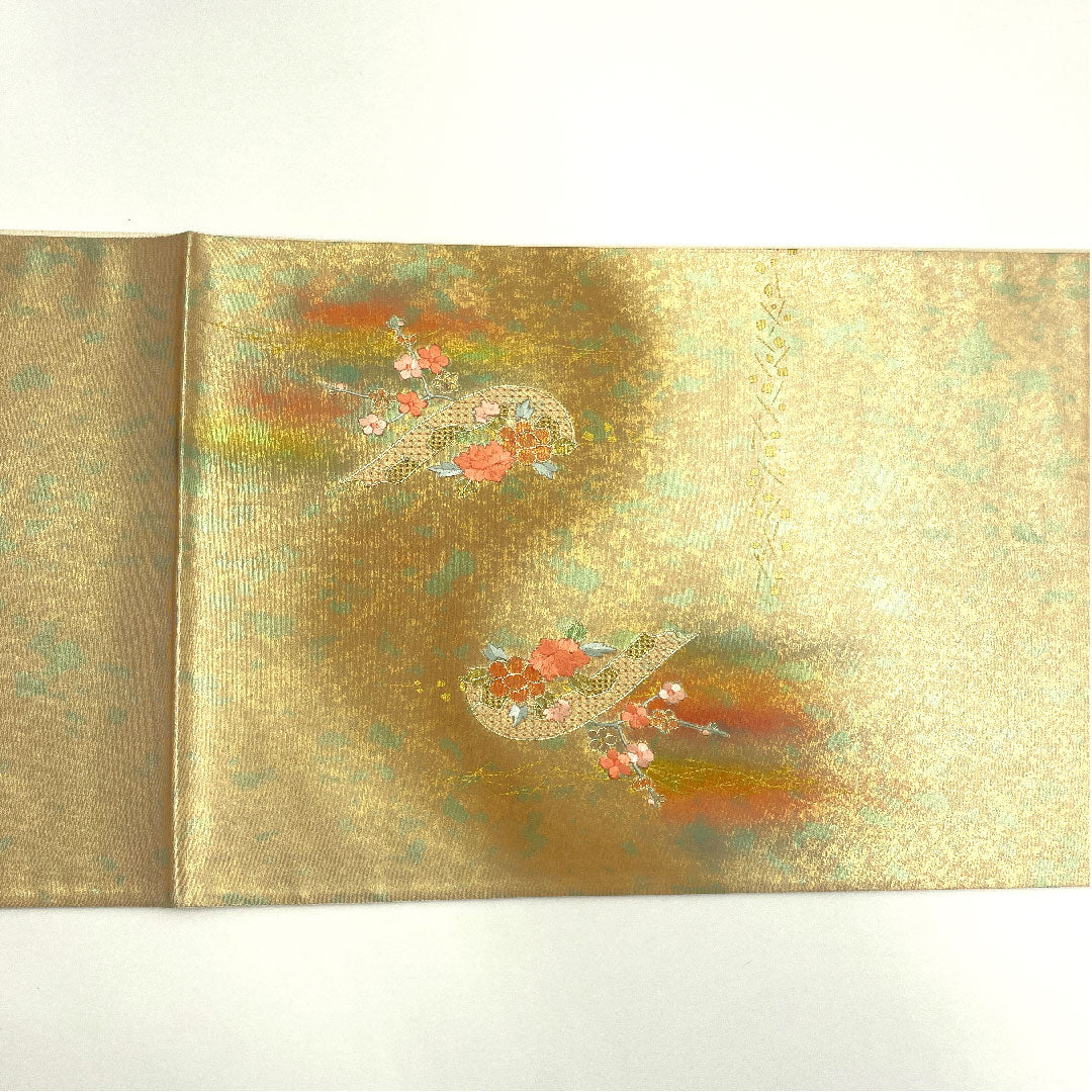 袋帯 刺繍 花車 引箔 帯丈428cm 正絹 Aランク ポイント柄 フォーマル 金系 1123004373321