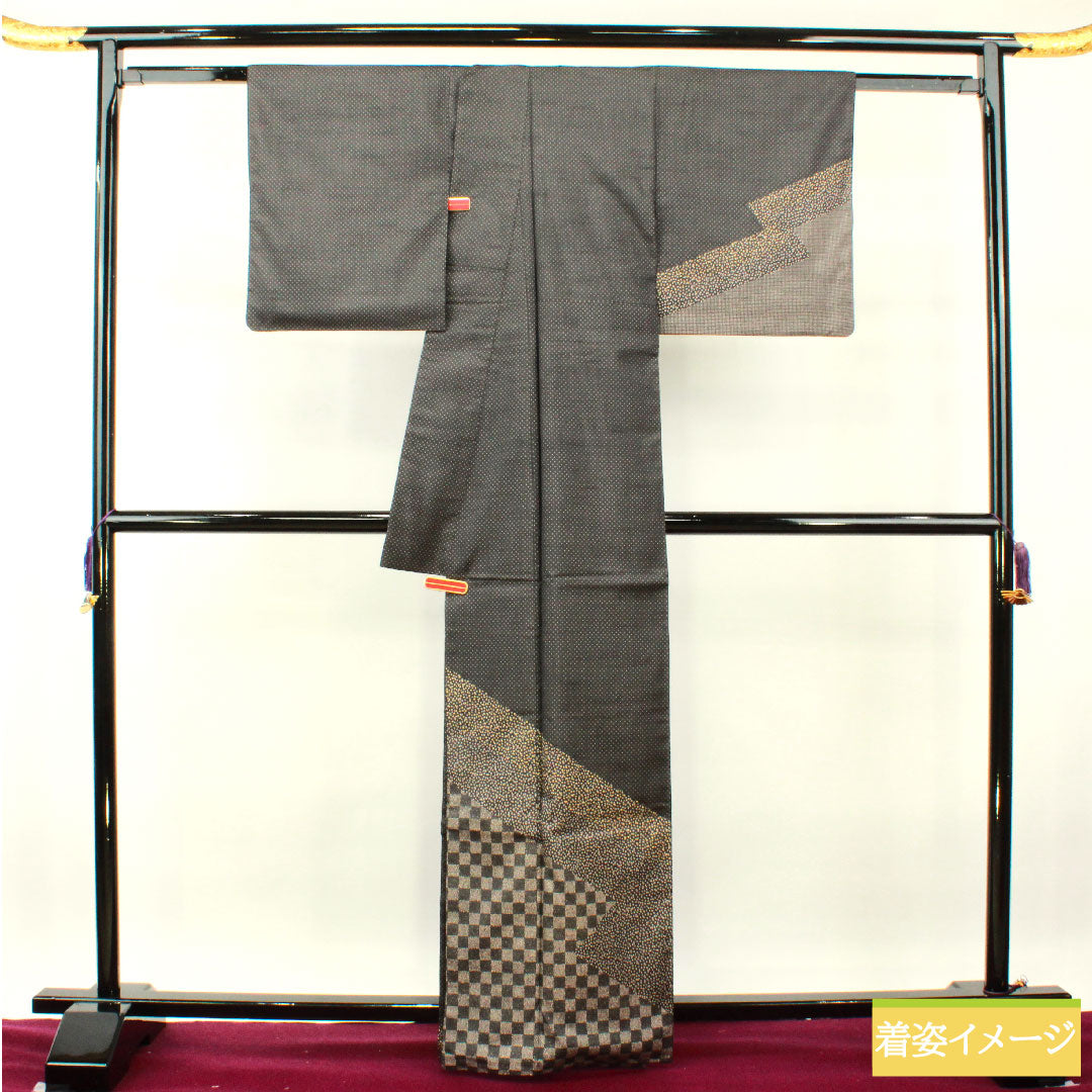 Homongi, pure silk, lined, length 164.5cm, sleeve length 63.5cm, Kyutaro Kawamura, Oshima Tsumugi, embroidery, Super Guard processing, S rank, gray, 1112004002422