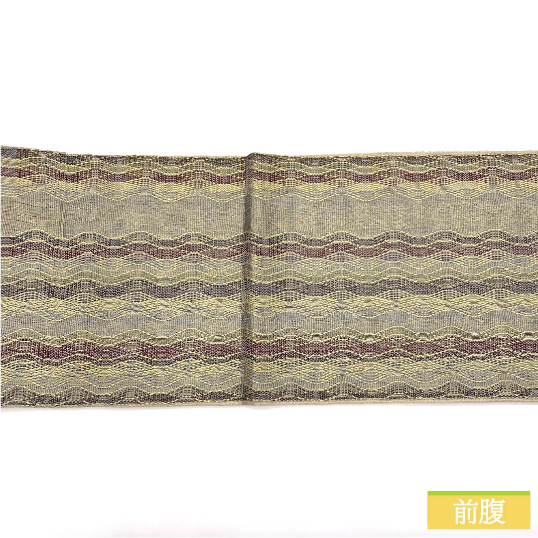 袋帯 正絹 空色鼠色（そらいろねずいろ） 組織り 波模様 帯丈440cm Aランク ポイント柄 セミフォーマル 水色系 1123014873324