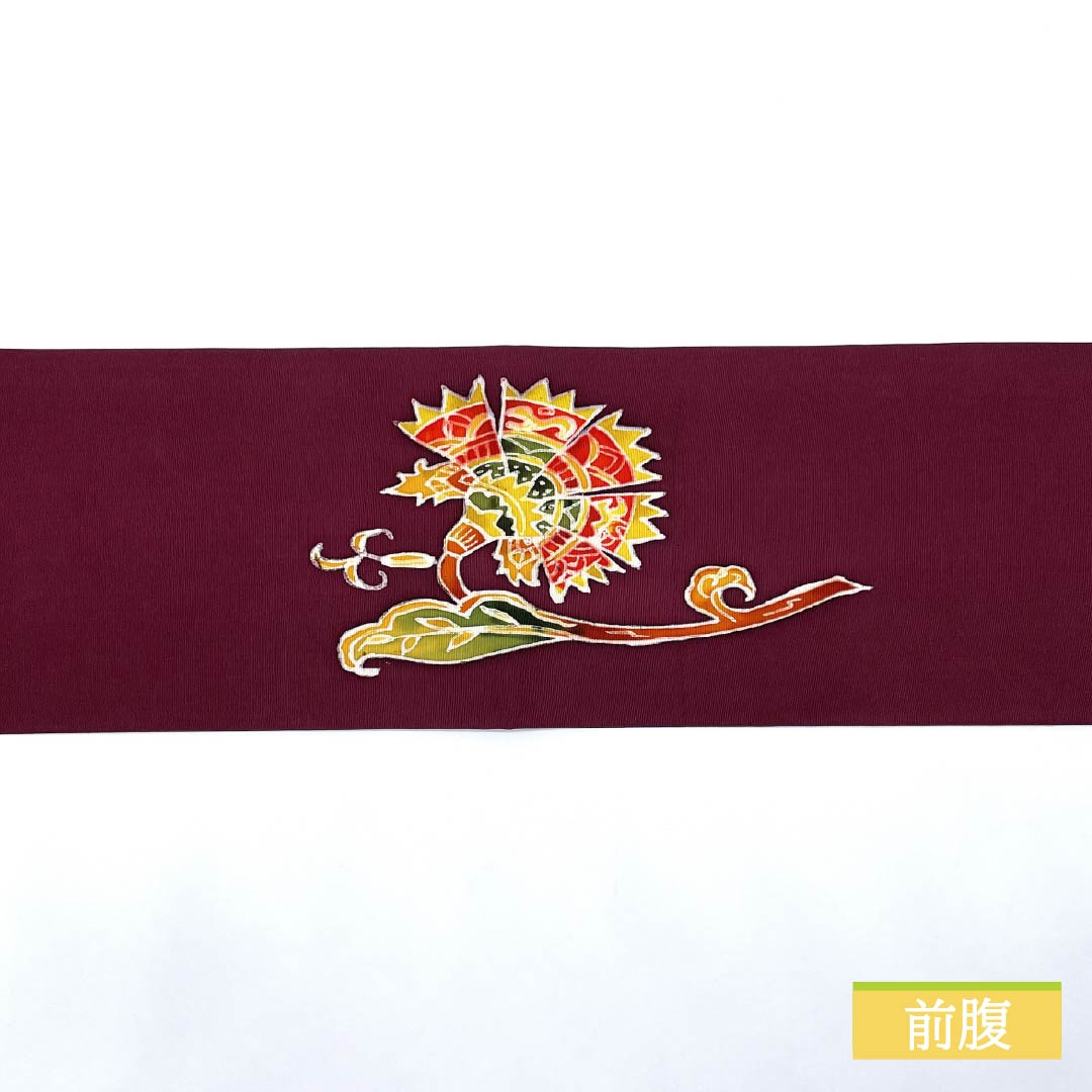 名古屋帯 赤紫色（あかむらさきいろ） 染め帯 抽象花 帯丈348cm 正絹 Sランク ポイント柄 カジュアル 紫系 1124007622320 名古屋仕立て