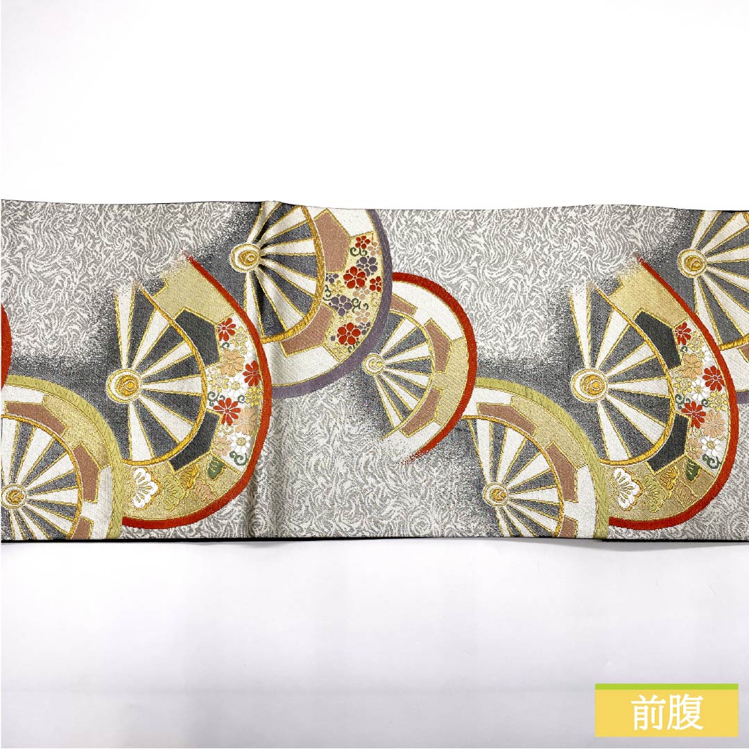 袋帯 正絹 留袖用 振袖用 車輪 松 帯丈418cm Sランク 六通 フォーマル 銀系 1123013632322