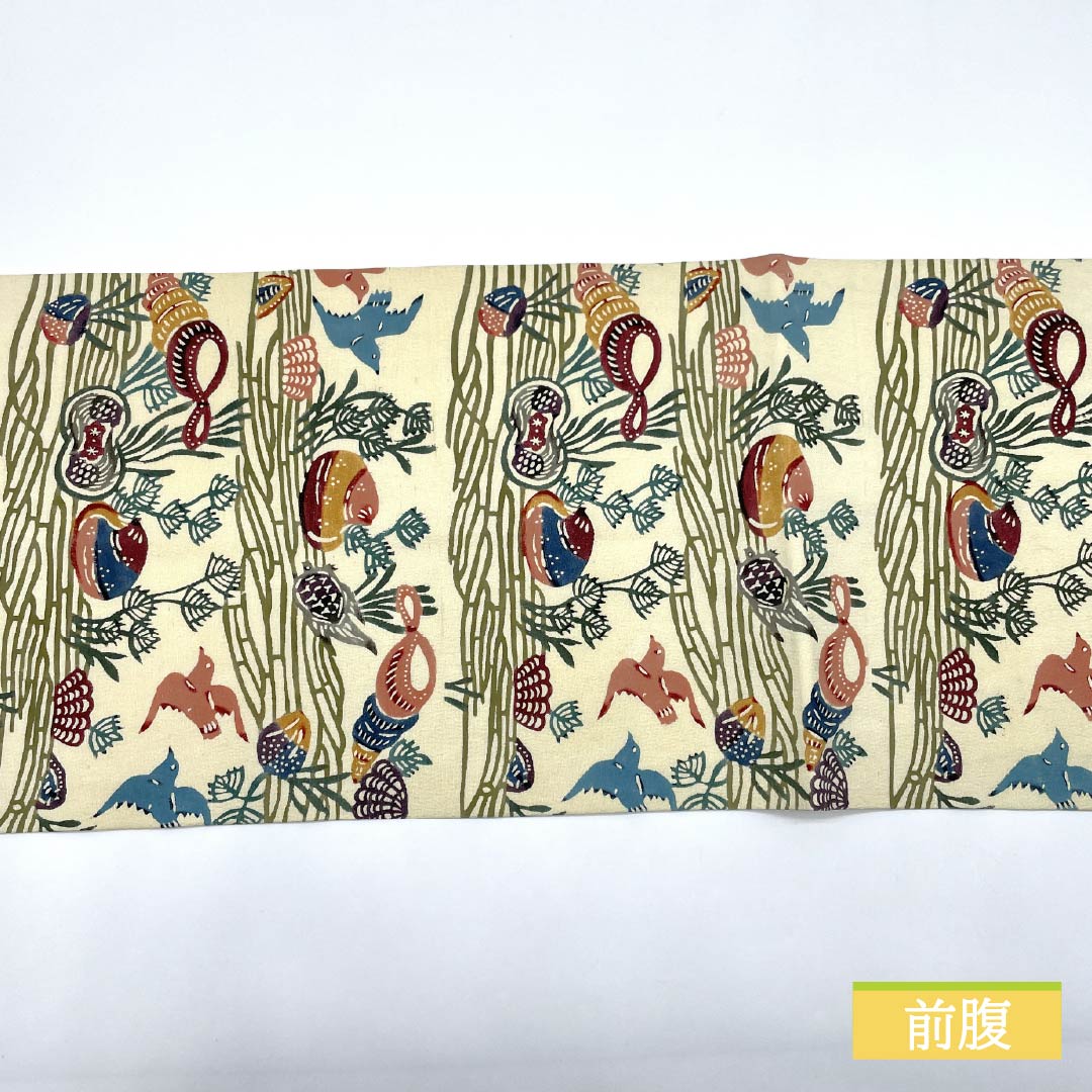 Nagoya obi, natural color, Kyoto Bingata, bird, Bingata-style pattern, obi length 336cm, pure silk, A rank, six-pass, casual, cream-colored, 1124007133315, open-fitting